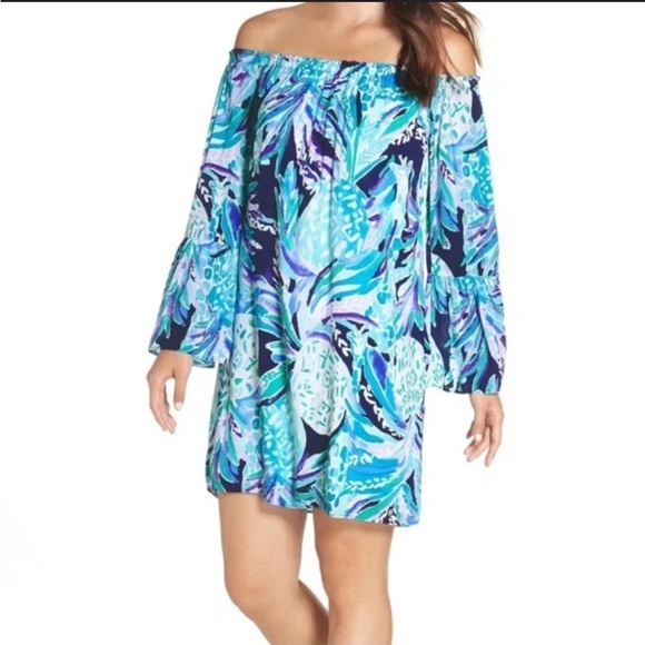 Lilly Pulitzer Off the Shoulder Alotta Colada ResortLook Tropical Dress Women XS - Picture 1 of 9
